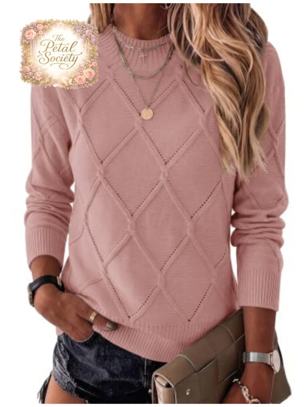 Womens Long Sleeve Crew Neck Pullover Sweater Hollow Knit Loose Fit Fall Top